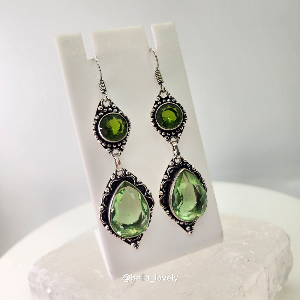 Peridot Gemstone Ethnic Handmade Drop Dangle Earrings 2.6"